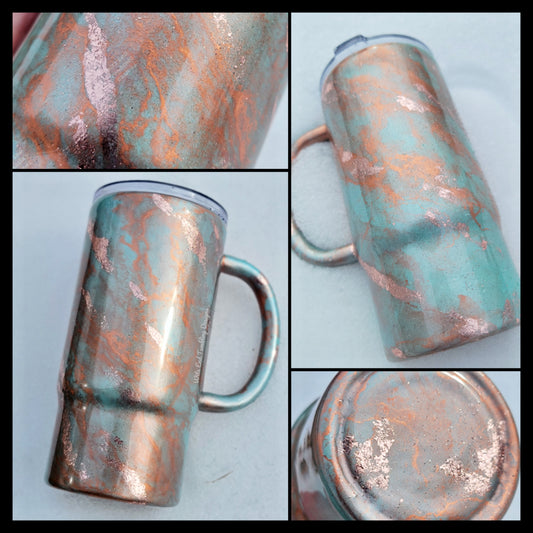 Mint and copper marble 16oz travel mug