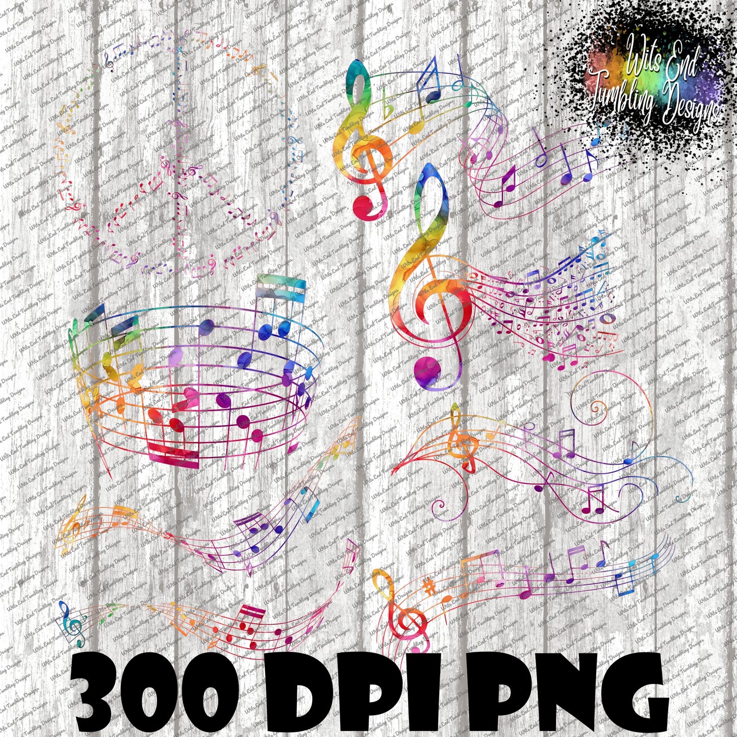 Rainbow Music Notes ~ 300DPI PNG **DIGITAL DOWNLOAD ONLY**