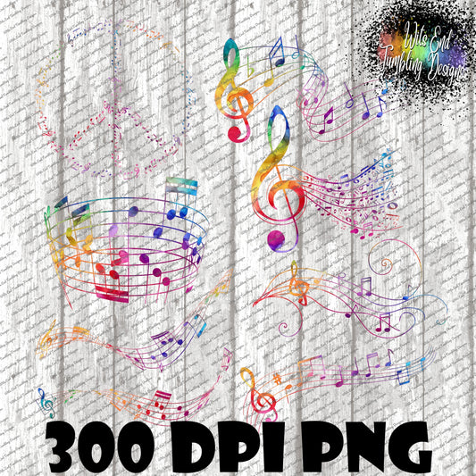 Rainbow Music Notes ~ 300DPI PNG **DIGITAL DOWNLOAD ONLY**