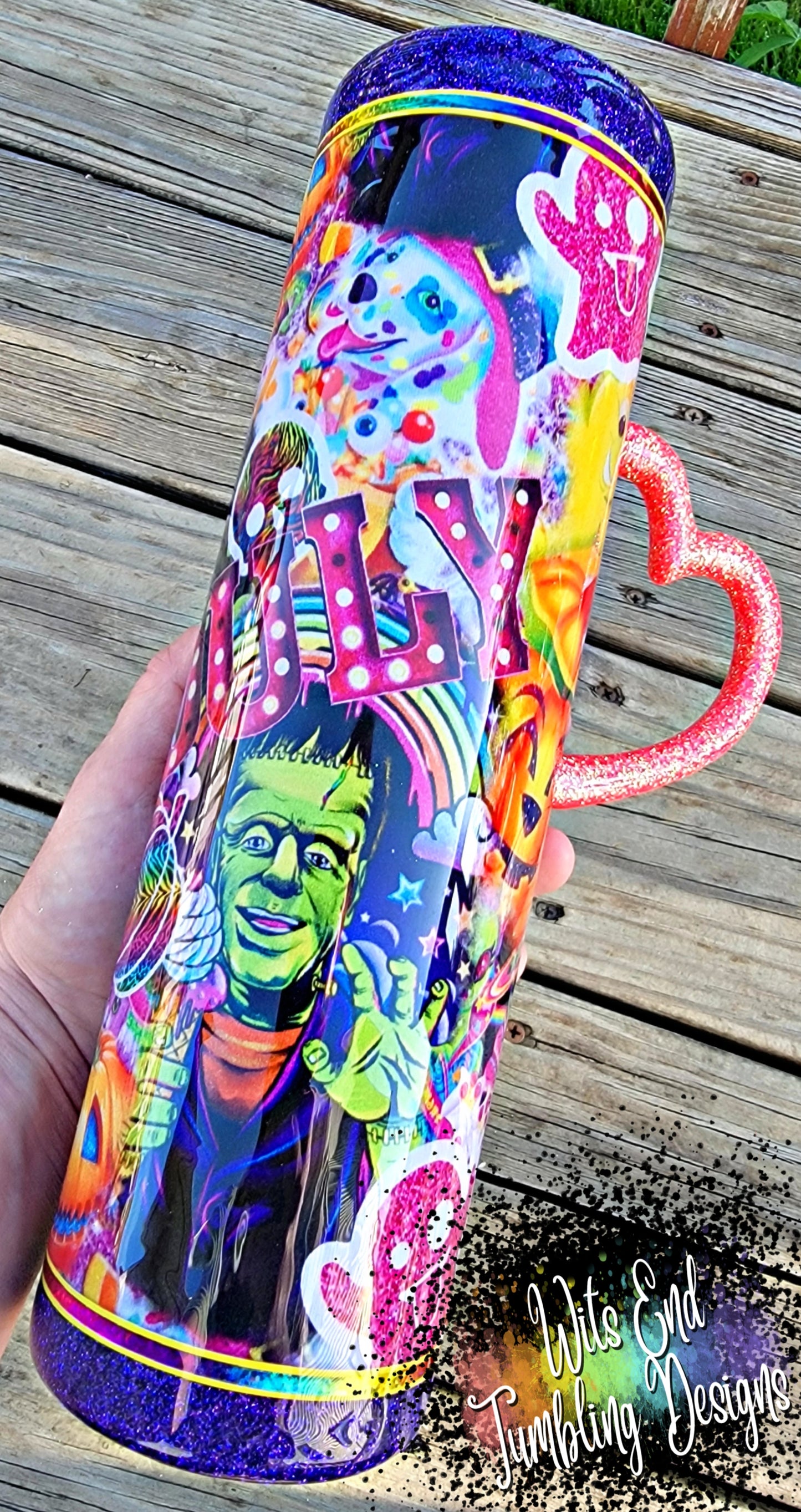 32oz LF 90s halloween inspired fabric tumbler with snowglobe style bottom and 3D handle