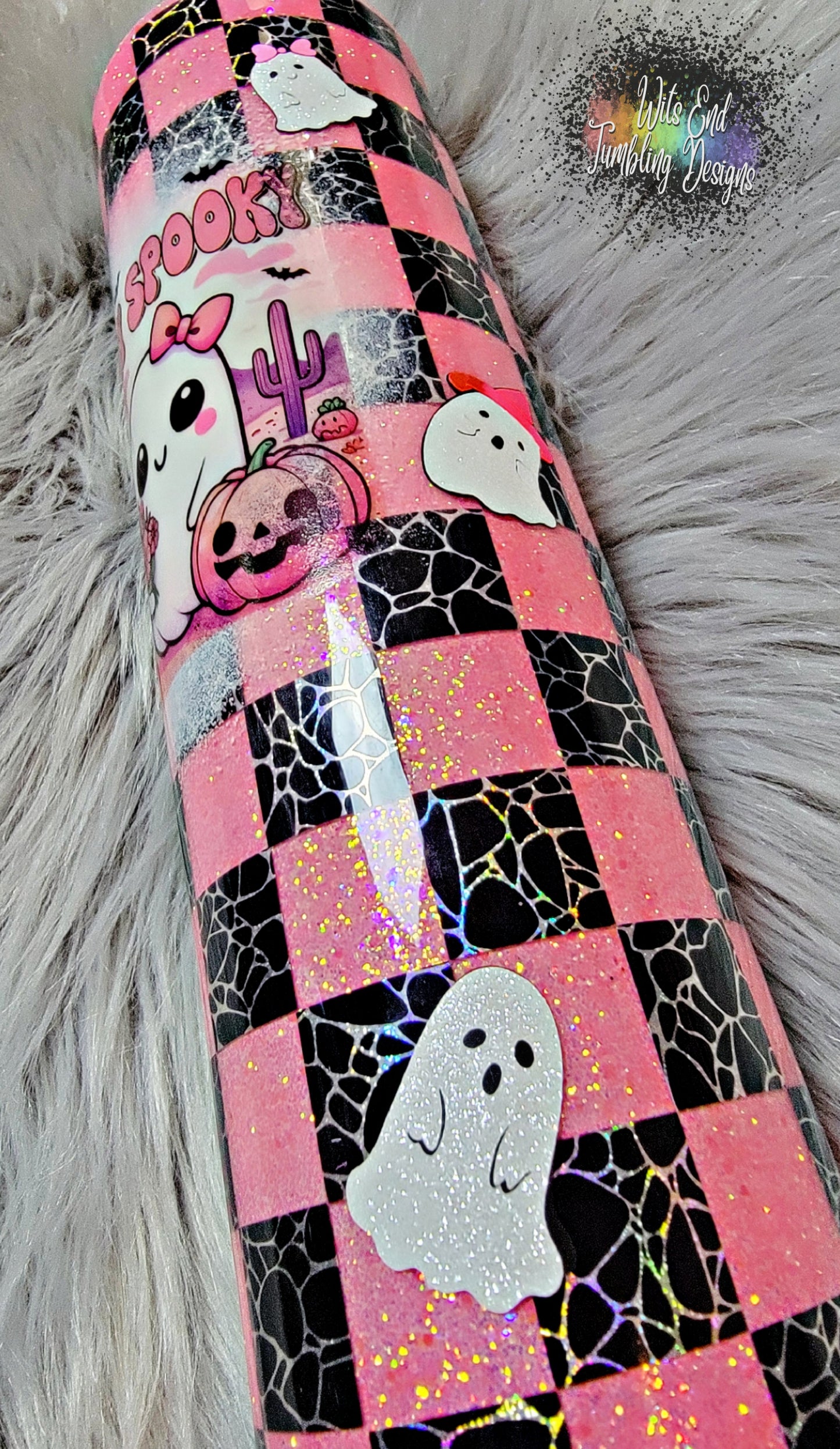 32oz Checkered Stay Spooky adorable ghost tumbler