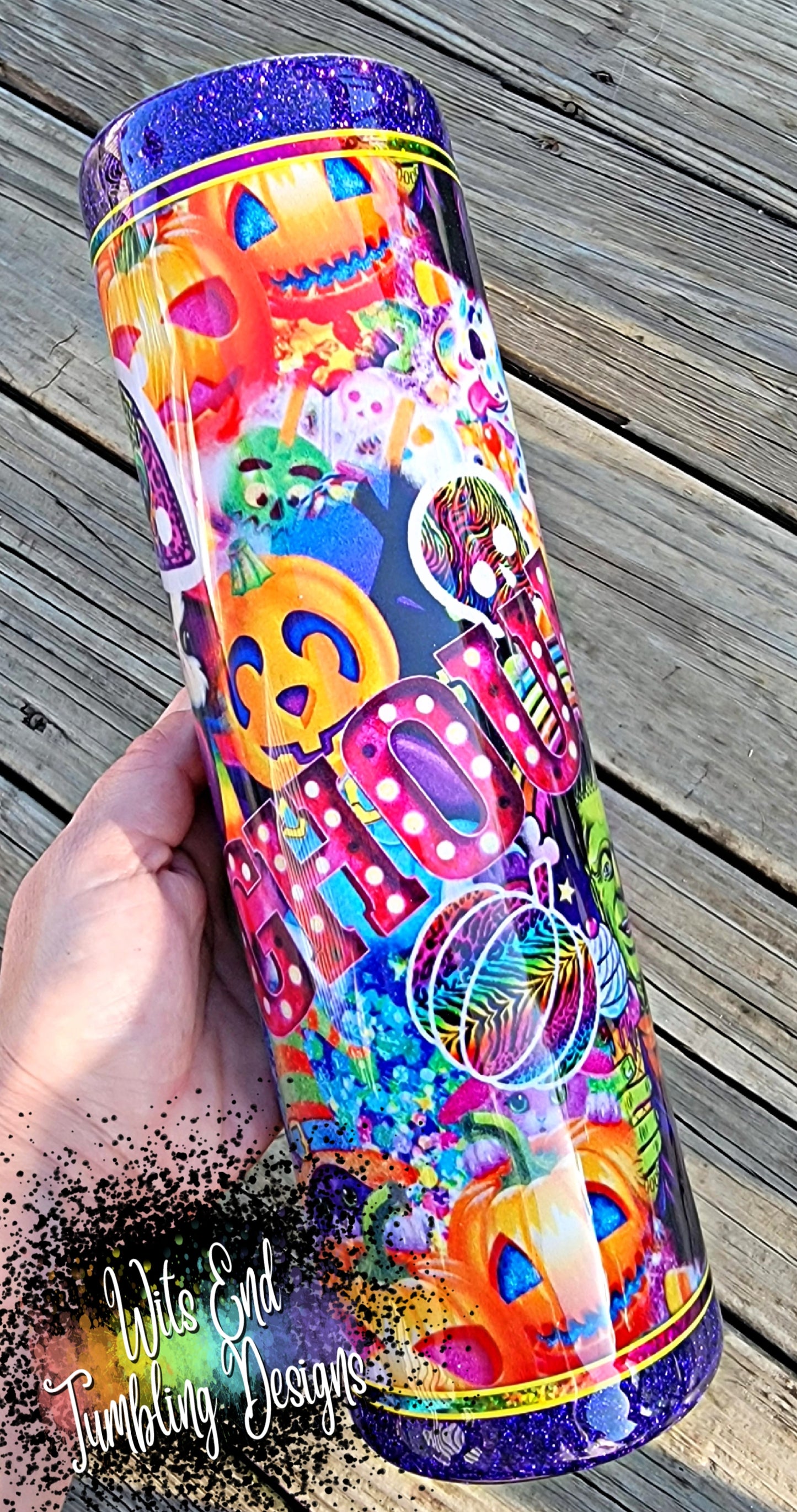 32oz LF 90s halloween inspired fabric tumbler with snowglobe style bottom and 3D handle