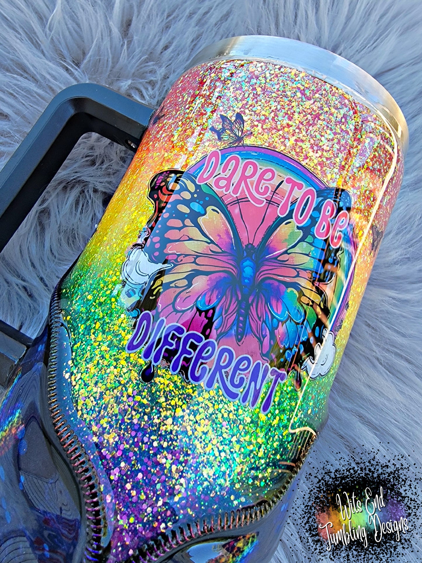 42oz Dare to be Different Rainbow fabric tumbler